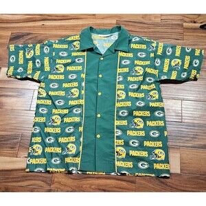 Green Bay Packers Men's Bowling Beach Button Cuban Shirt Overall Print  Greenbay